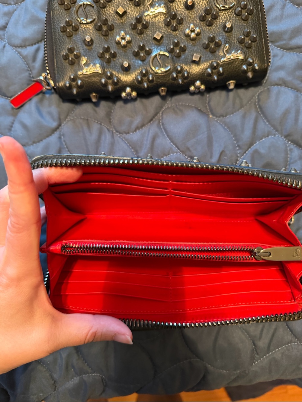Christian Louboutin Embellished Zip-Around Wallets in Black and Blue - Picture 10 of 16